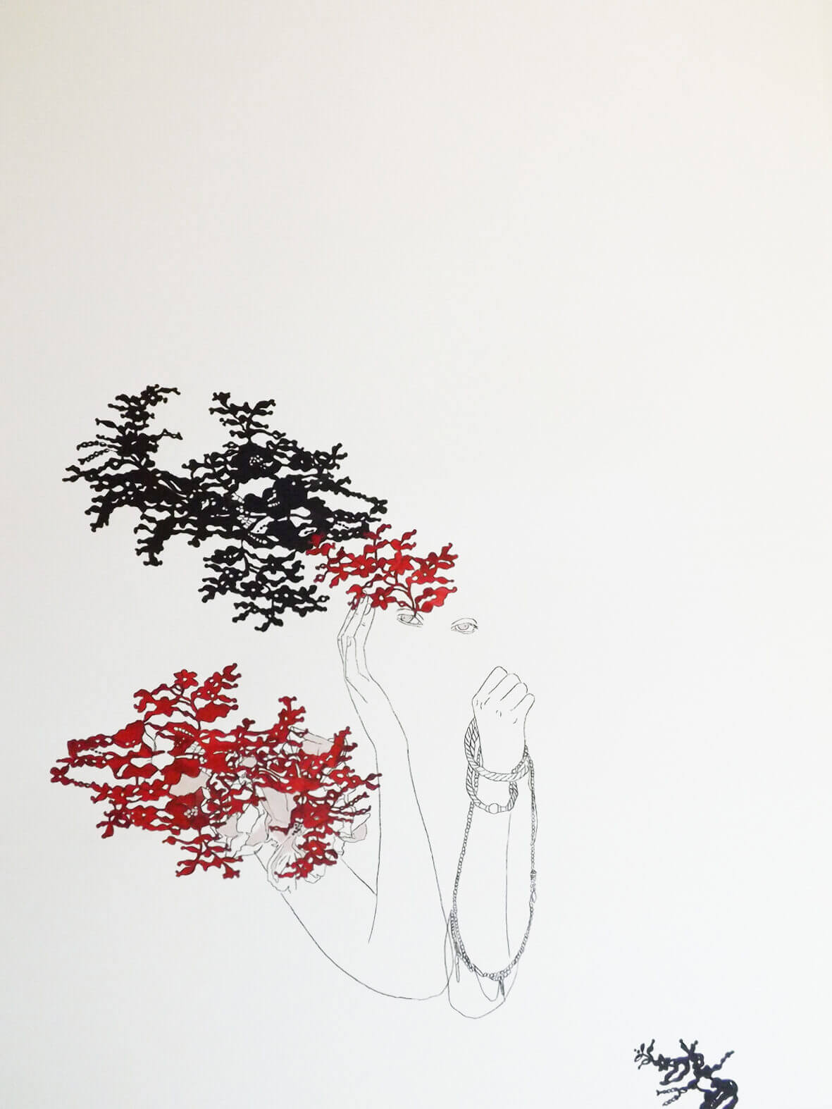 Hechizo Rosa / Las princesas delicadas.
Técnica mixta (acuarela, acrílico y grafito) sobre papel. 
83x63 cms